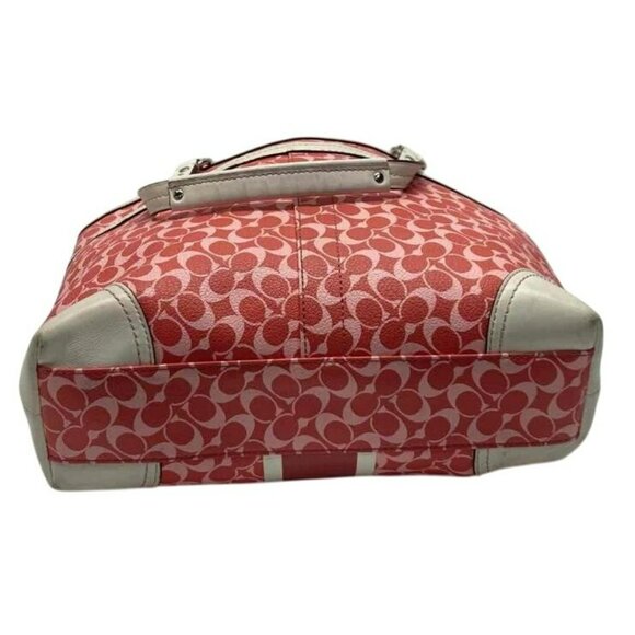 Coach Signature Stripe Red & Pink Canvas & Leather Tote Bag With Double Handles - Picture 3 of 5